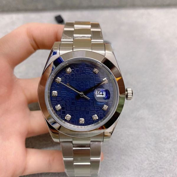 

2021 new style 41mm automatic movement date just blue dial men watch 316 stainless band, Slivery;brown