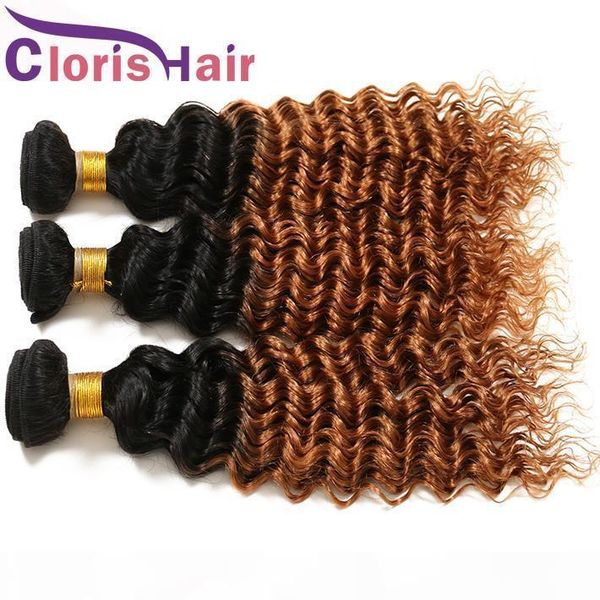 

blonde curly ombre weave bundles malaysian virgin human hair 1b 27 30 pre-colored honey blonde deep wave ombre hair extensions dhgate vendor, Black