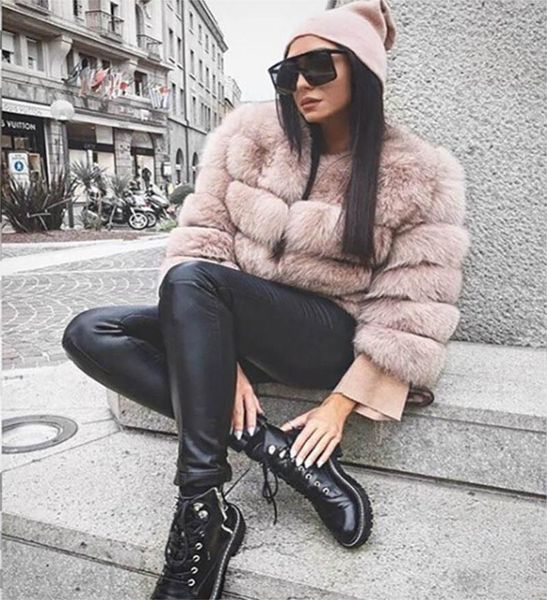 

women's fur & faux ladies fashion clothing simple temperament imitation coat slim short stitching, Black