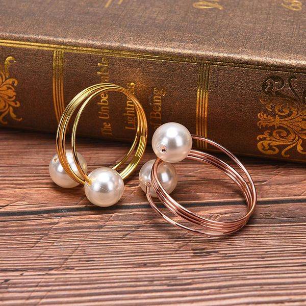 

gold silveri mitation pearls napkin rings wedding party holiday dinner decoration table napkin holders handmade supplies