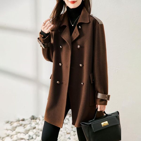 

women's jackets female overcoat winter 2021 fashion woolen coat women casual office lady double-sided cashmere trend manteau femme hive, Black;brown