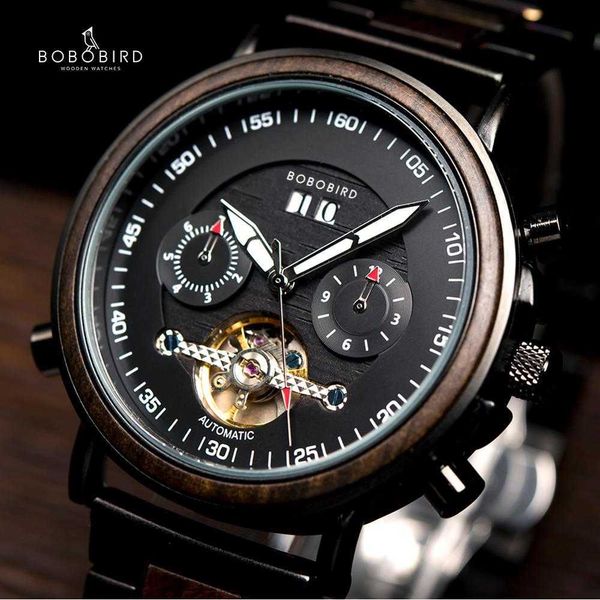 Bobo Bird Automatic Wood Watches Casais Auto Data Display Mãos Luminosas Masculino Quartz Pessoal Personalizado Q0902