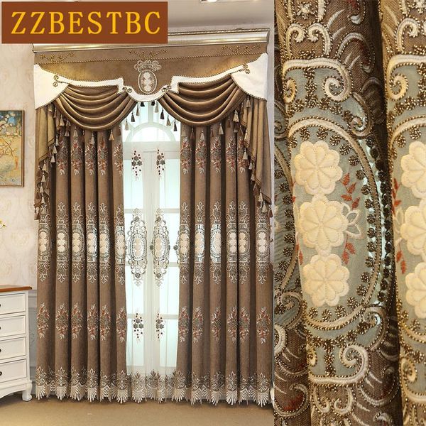 

curtain & drapes european brown luxury villa embroidered blackout curtains for living room classic voile bedroom window treatment