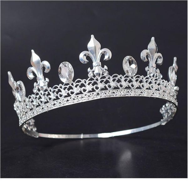 

adjustable round wedding king tiara crown headpiece for men party hair ornaments rhinestone head jewelry acc qylwnd