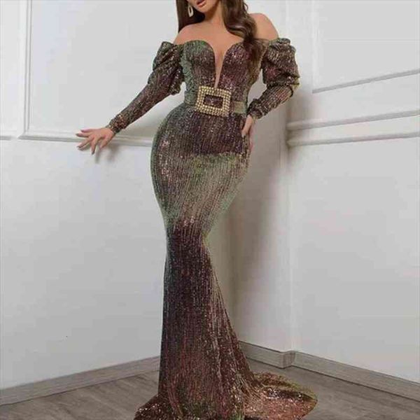 

evening party dresses women bodycon slim banquet long tail mermaid dresses slash neck belt sequin club maxi long, Black;gray