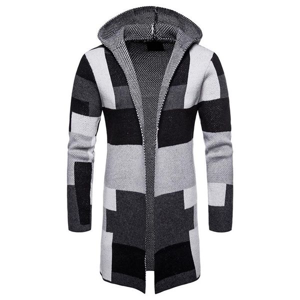 

men's sweaters autumn men cardigan sweater long hooded knitwear patchwork sweatercoat male british style knitted, White;black