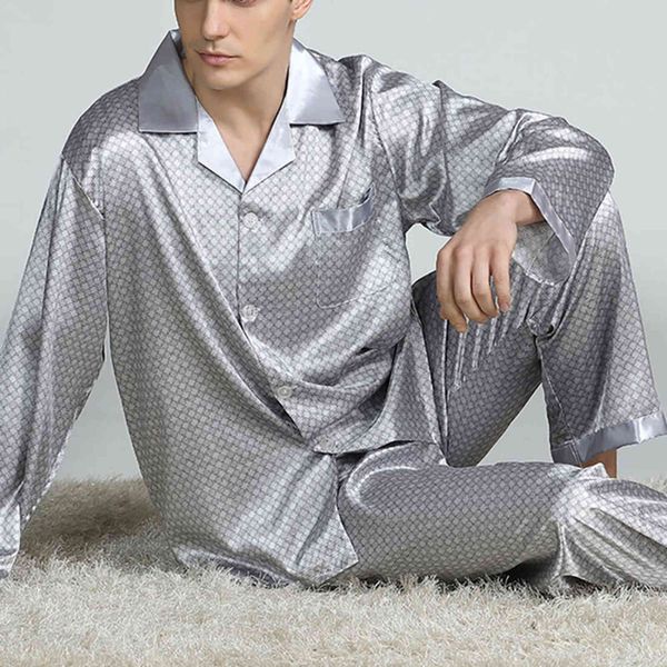 

loozykit mens stain silk pajama sets pajamas men sleepwear modern style silk nightgown home male satin soft cozy sleep wear 211111, Black;brown