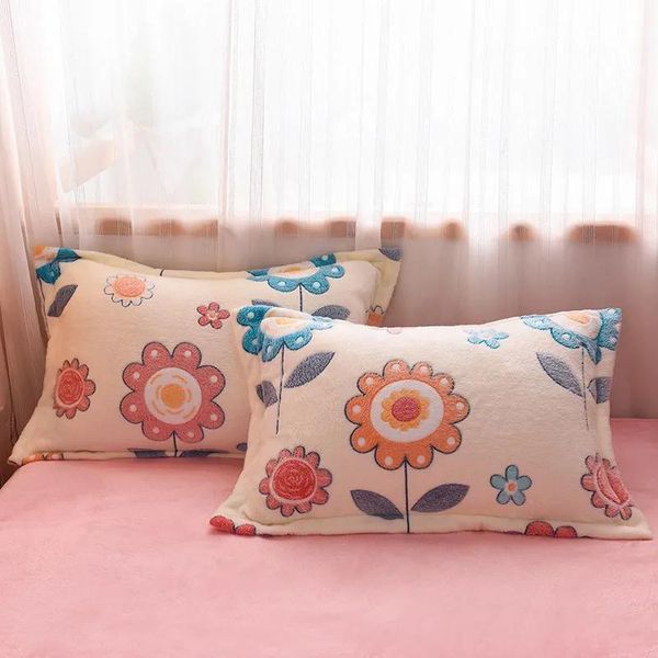 

pillow case 2pcs flannel pillowcase winter velvet cover bedding home decor flower print rectangle cases 48x74cm