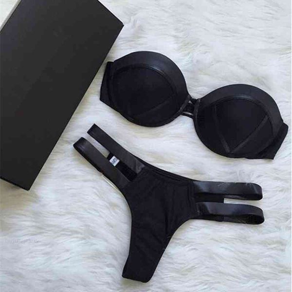 

up women black bandeau push set biquini strapless thong swimwear bikini patchwork swimsuit backless bathingsuit, White;black