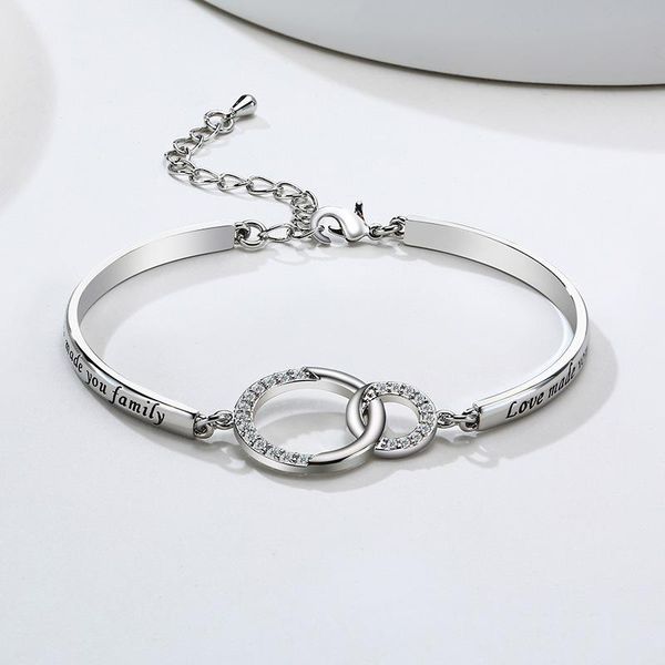 

link, chain 2021 fashion zircon double circle silver color bracelet bangle for women lovers party jewelry start mujer pulseras gifts, Black