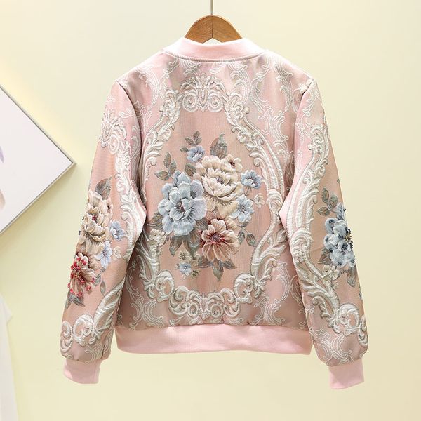 

autumn new fashion heavy work diamonds beading baseball women loose luxury jacquard flowers embroidery jacket coat female zyr3, Black;brown