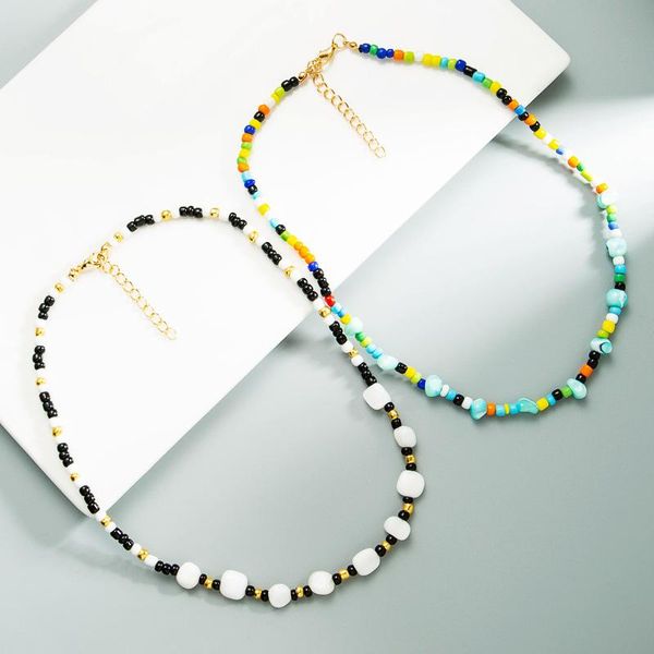 

chokers 2021 bohemian style colorful rice beads choker exquisite ladies neck charm necklace fashion accessories handmade jewelry, Golden;silver
