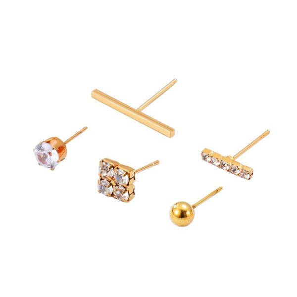 

stud zircon crystal earrings korean fashion 5-piece set geometric for women earing jewelry gold silver color earings, Golden;silver