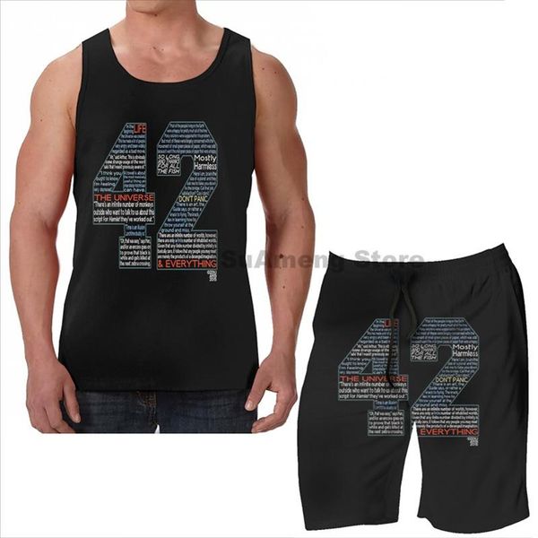 

men's tracksuits summer funny print men tank women hitchhikers guide 42 quotes beach shorts sets fitness vest, Gray