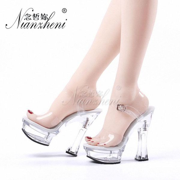 

concise women high heels platform 14cm 5 inches nightclub stripper spool heels sandals small size crystal shallow elegant, Black