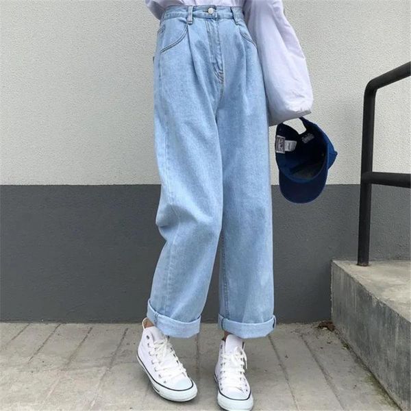 

women's jeans blue funny high waist fashion girls wide leg summer pants trousers female harajuku jean denim bagge