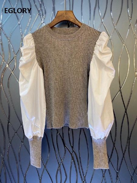

women's sweaters 2021 autumn winter pullovers women color block sleeve patchwork casual grey khaki black knitted jumpers, White;black