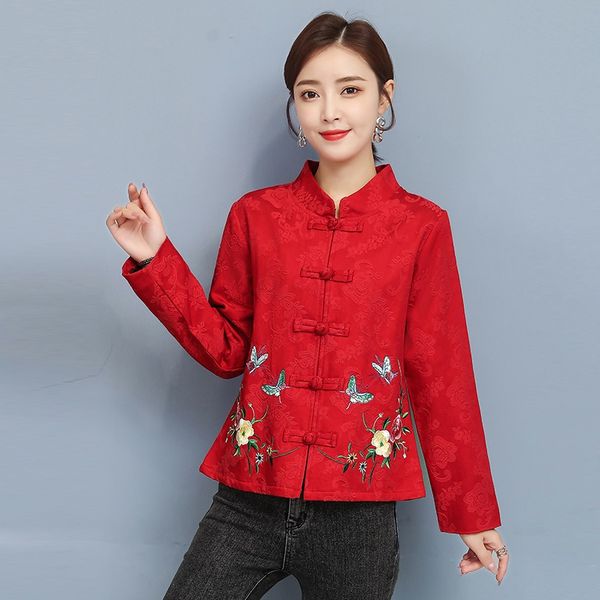 

chinese style clothing women clothes 2021 spring autumn retro vintage shirt ethnic tang suit blouse ladies chinese 11565, Red