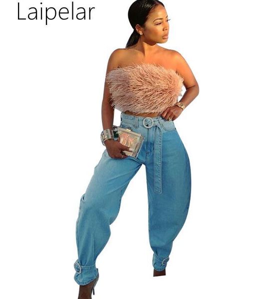 

women's pants & capris laipelar women high waist bodycon denim solid blue streetwear fashion slim fit trends plus size female trousers, Black;white