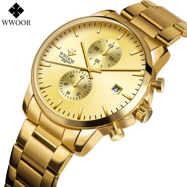 

wristwatches wwoor mens gold watches chronograph military quartz men wristwatch stainless steel waterproof relogio masculin, Slivery;brown