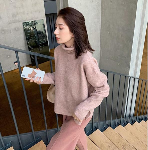 

women's sweaters 2021 ins autumn winter women fashion loose knit flower turtleneck, White;black