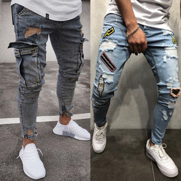 

skinny stretch ripped jeans slim women pant fit flex denim trousers destroy, Black