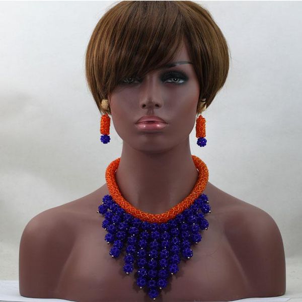 

earrings & necklace fashionable african costume party wedding crystal beads jewelry sets orange choker bridal set hx597, Silver