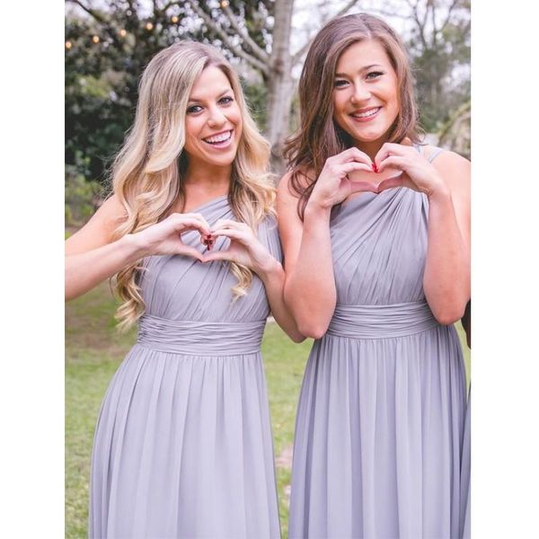 

bridesmaid dress a line lavender chiffon dresses one shoulder pleated wedding party vestido de fiesta boda dqg1178, White;pink