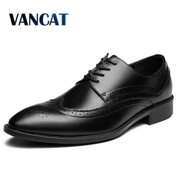 

dress shoes vancat brand classic man pointed toe mens patent leather black brogue wedding oxford formal