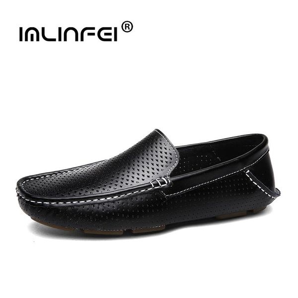 

dress shoes imlinfei men's lollow out loafers ventilation casual fashion slip on flats male driving, Black
