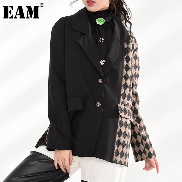 

women's suits & blazers [eam] women vintage black plaid big size blazer lapel long sleeve loose fit jacket fashion tide spring autumn 2, White;black