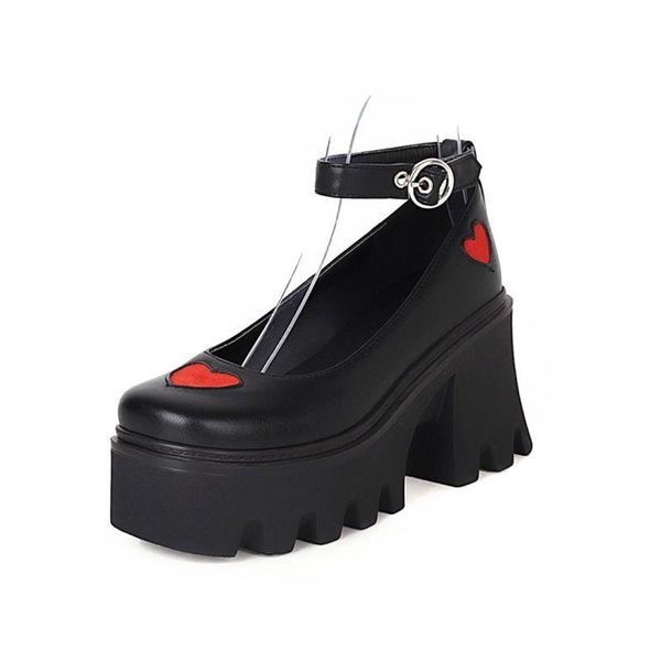 

dress shoes arge size 35-43 female fashion spring women pumps thick high heels leather square toe girls heart platform gothic, Black