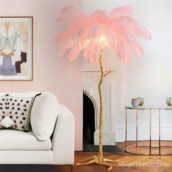 

nordic ostrich feather floor lamp stand light copper modern interior lighting decor home floor lights luminaria ostrich feather