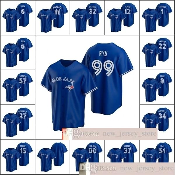 

2020 new baseball men #99 hyun-jin ryu 27 vladimir guerrero jr. 11 bo bichette custom women youth kids royal alternate jersey, Blue;black