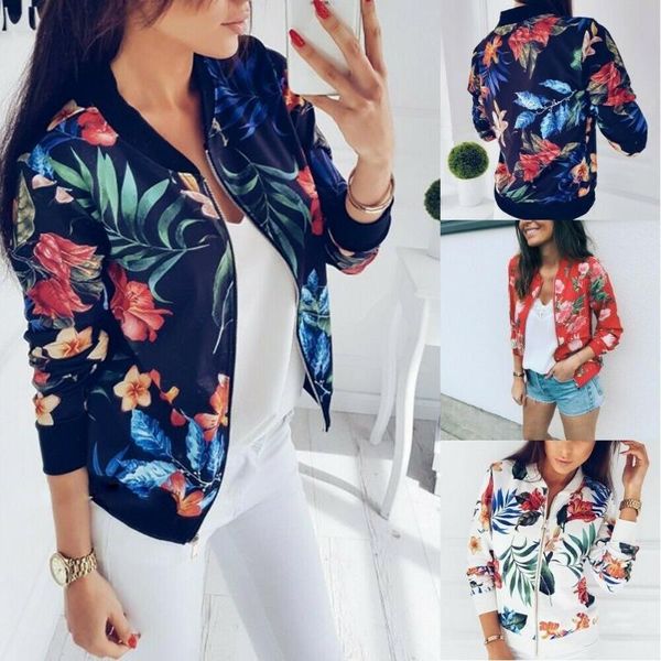 

women's jackets print bomber jacket women flowers zipper up retro coat spring 2021 summer long sleeve basic plus size short biker femal, Black;brown