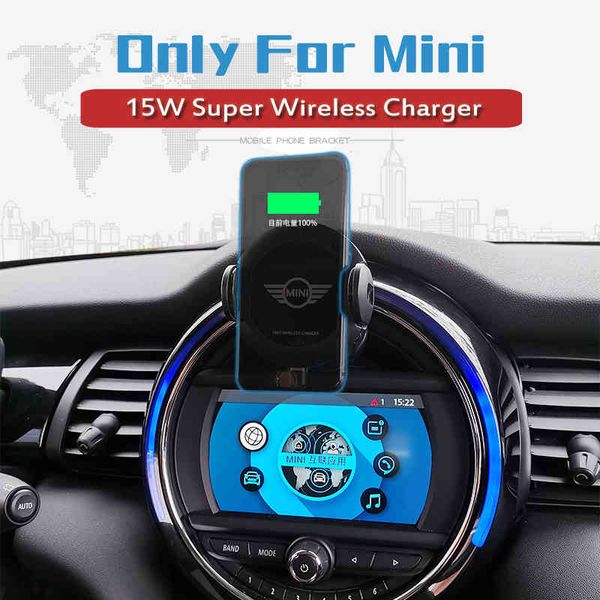 Porta telefonico 15W Qi Caricabatterie wireless Car Caricatore auto Intelligent Infrarossi per Mini Cooper S JCW One F54 F55 F56 F60