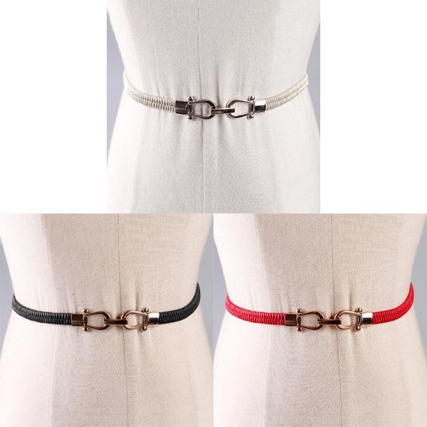 

belts thin narrow waistband elastic stretch waist ornament, Black;brown
