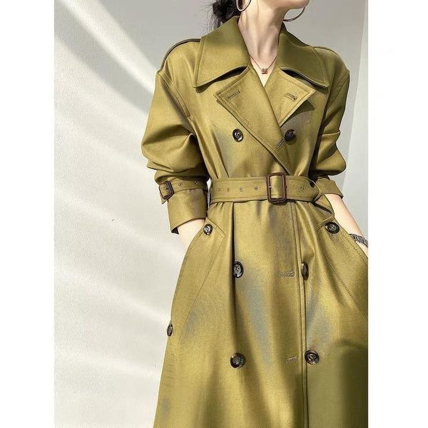 

women's trench coats long coat with belt windbreaker overcoat female solid khaki green double breasted jackets autumn 2021 elegant, Tan;black