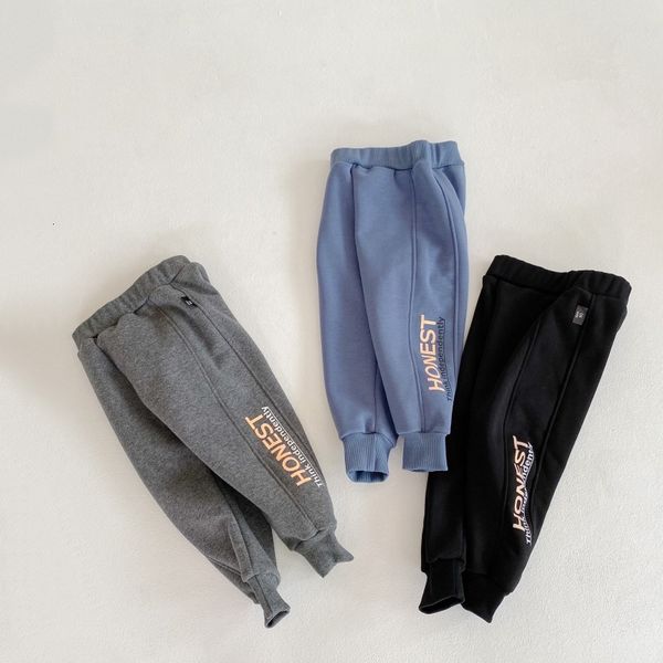

2021 new kids casual winter warm student sweatpants boys cotton plush trousers letter printed out wear fashion design harem pants h99l, Blue
