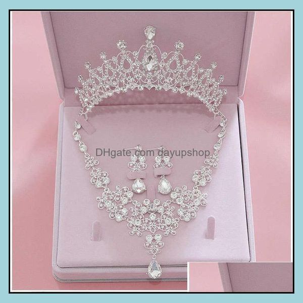 

other hair jewelry bling set crowns necklace earrings alloy crystal sequined bridal aessories tiaras headpieces drop delivery 2021 kv7sp, Golden;white