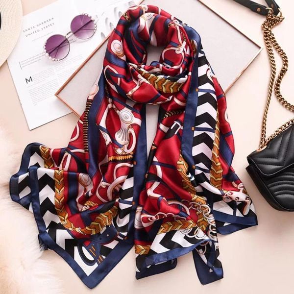 

scarves quality silk scarf autumn winter women hijab fashion party shawls female beach print large bandana, Blue;gray
