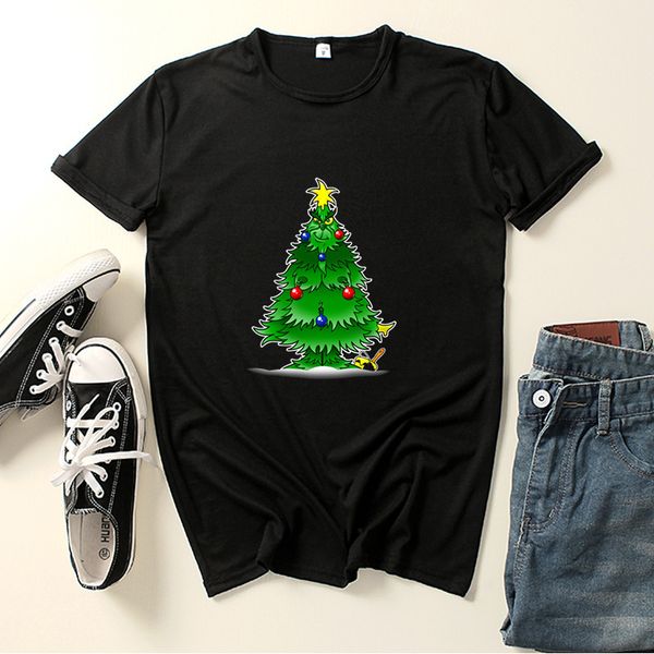 

cute green tree print christmas women's bottoming shirt t-shirt women, White