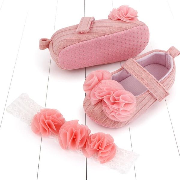 

first walkers baby soft sole floral flats hairband 2 piece set for girls baptism shoes and headband sets l3
