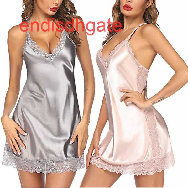 

v-neck women's satin suspender with deep lace all smooth nightgown, Black;white