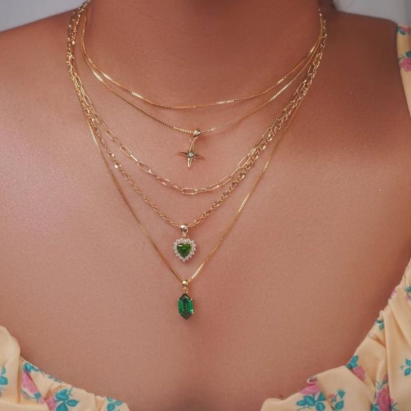 

pendant necklaces fashion boho gold star butterfly moon color necklace for women female multilevel vintage geometric crystal chain jewelry, Silver