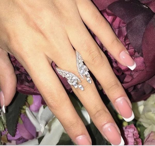 

size 5-10 sell wedding rings luxury jewelry 925 sterling silver rose gold fill marquise cut white z cz diamond eternity women angle wing ban, Slivery;golden