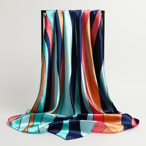 

scarves fashion silk square scarf for women 90cm neck hair tie band bag warp soft neckerchief hijab headscarf female foulard fj529, Blue;gray