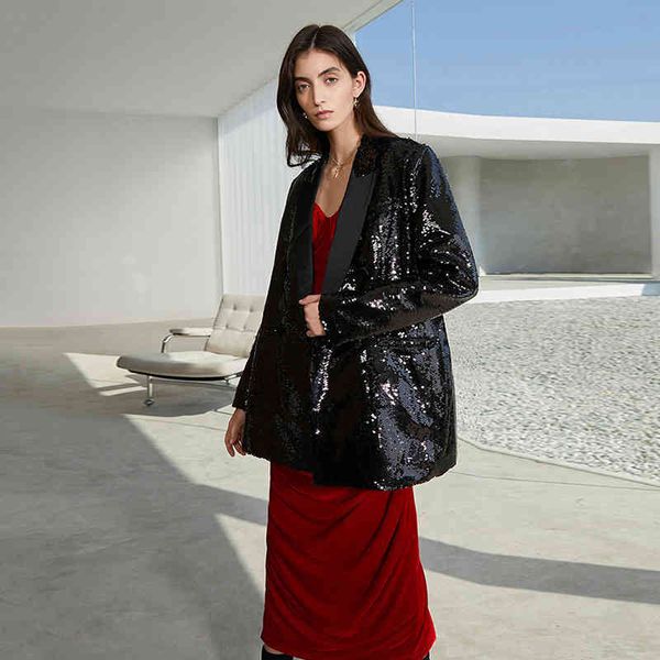 

women's suits & blazers [eam] women big size black sequins blazer notched collar long sleeve loose fit jacket fashion spring autumn 202, White;black