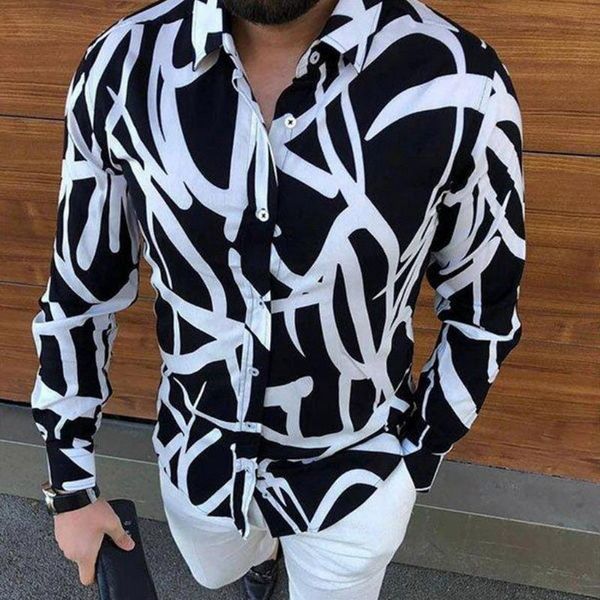 

men's casual shirts punk style silk satin digital printing male slim fit long sleeve flower print party shirt 2021, White;black