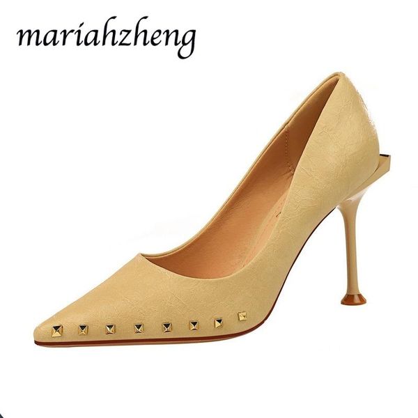 

dress shoes meriahzheng .5cm 2021 fashion women's high-heeled shallow mouth professional ol pointed metal rivet single ds, Black